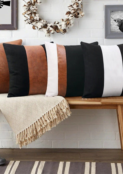 LuxeLeatherPatch Cushion Cover
